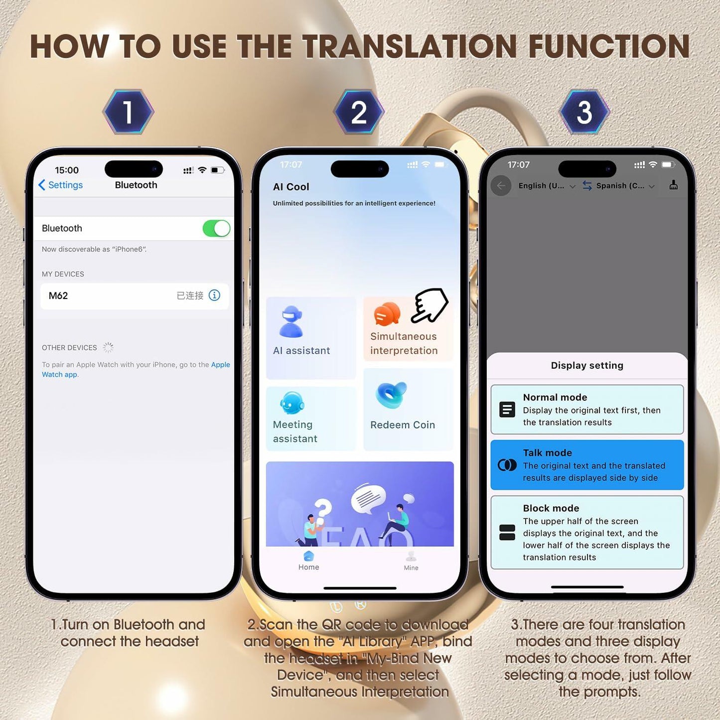 Daioai AI Language Translation Bluetooth Earbuds 144 Languages White