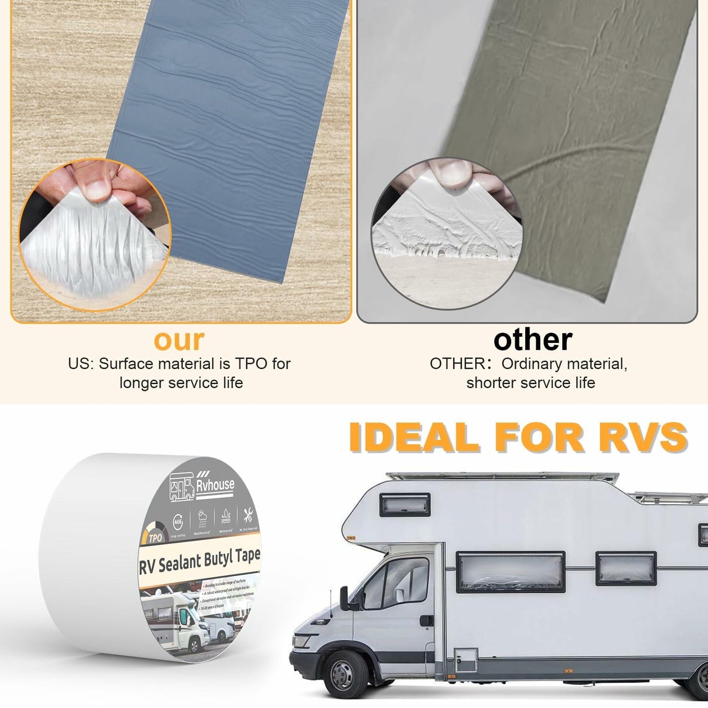 Rvhouse RV Roof Tape 4"x50FT Waterproof UV Resistant Sealant Repair Tape White