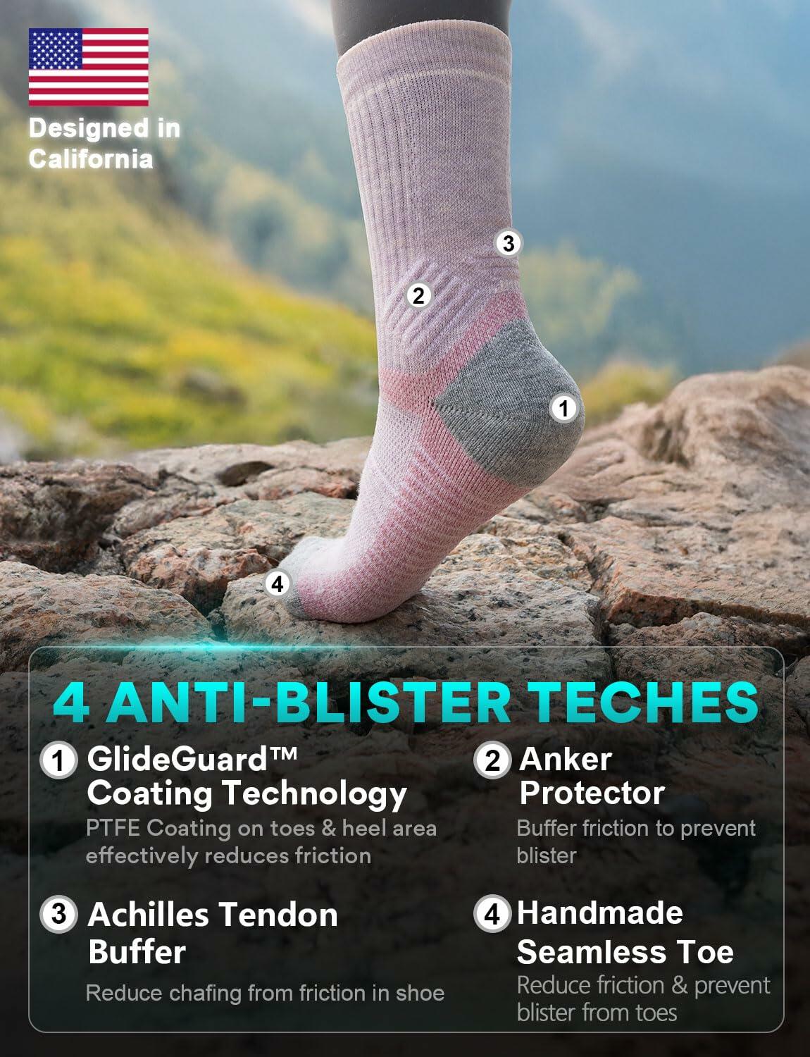 Juclise Womens Merino Wool Hiking Socks Lightweight Cushioned CrewToe Reinforced