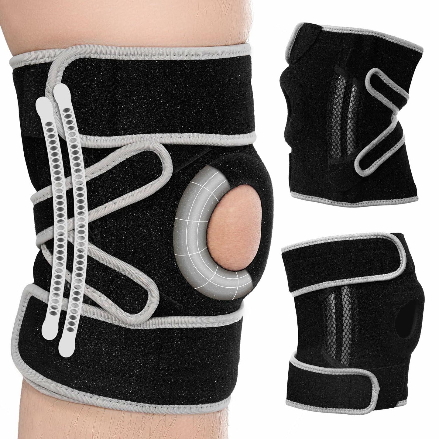 POWERLIX Adjustable Compression Knee Brace with Stabilizers Patella Support L