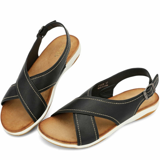 UBFEN Womens Flat Sandals Arch Support Slingback Black Size 8
