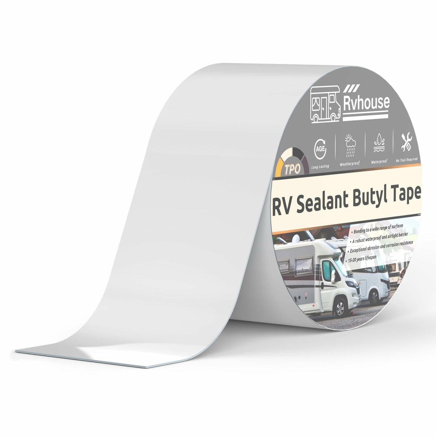 Rvhouse RV Roof Tape 4"x50FT Waterproof UV Resistant Sealant Repair Tape White