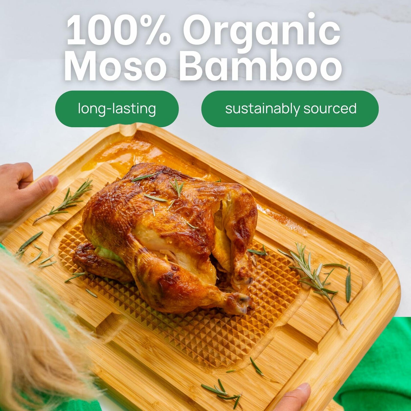 GREENER CHEF 18" XL Organic Turkey Carving Board Wooden Butcher Block