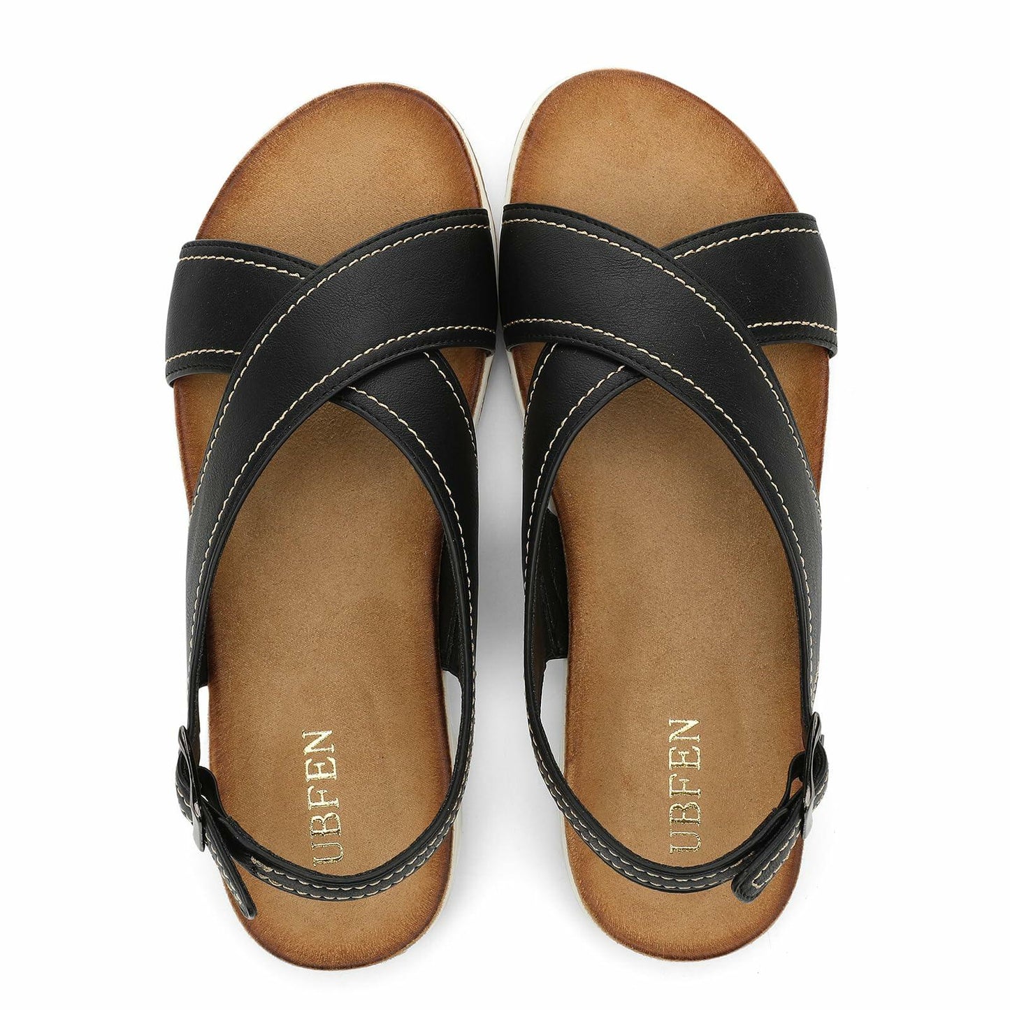 UBFEN Womens Flat Sandals Arch Support Slingback Black Size 8