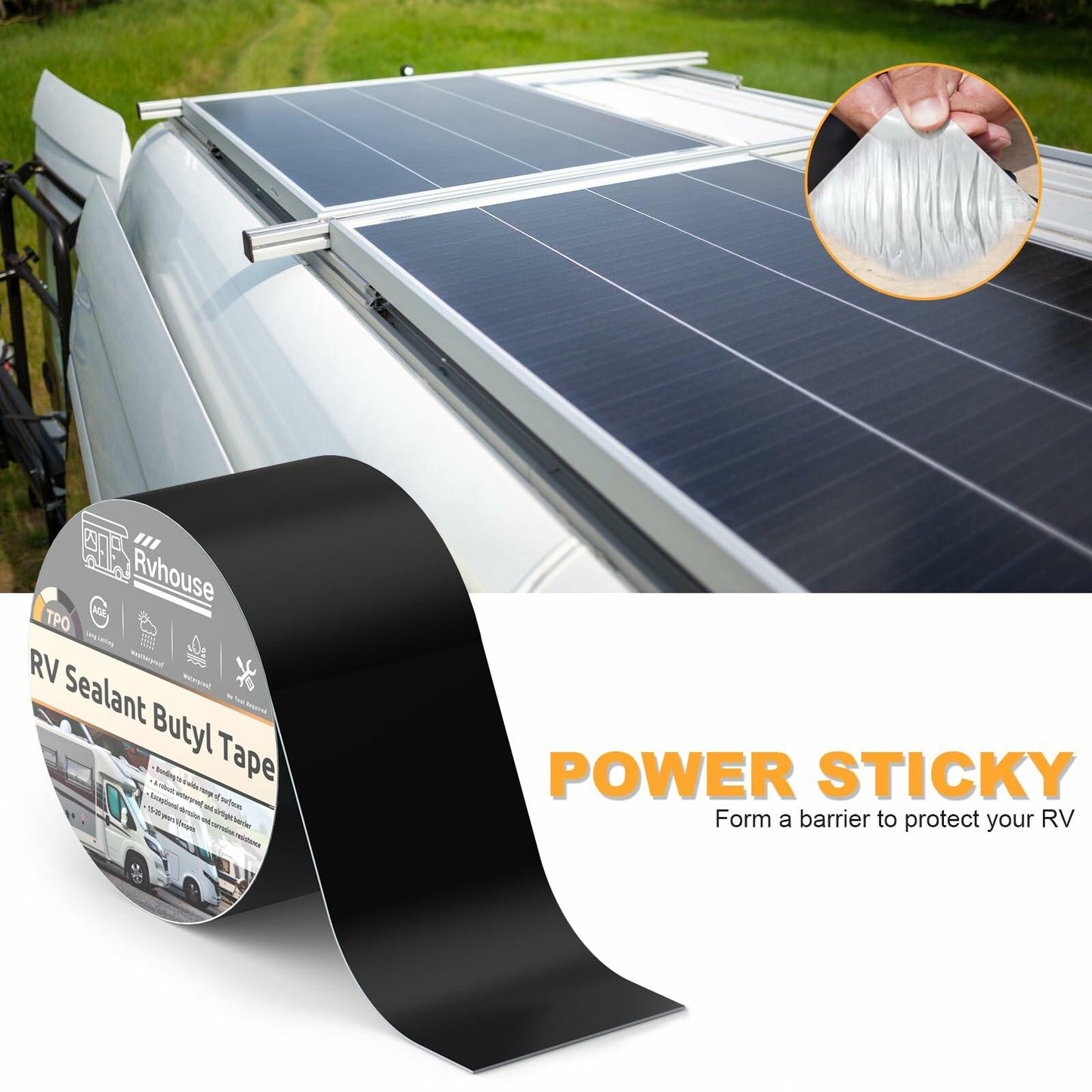 Rvhouse RV Roof Tape 4"x50FT Waterproof UV Resistant Sealant Repair Tape White