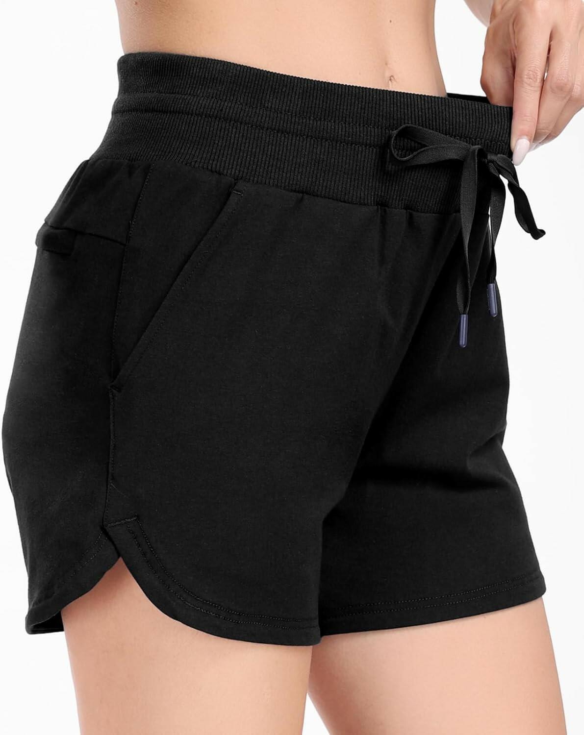 Haimont Women's Cotton Sweat Shorts with Pockets High Waist Black Size XS