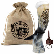 VikingsBrand Handmade Viking Drinking Horn with Stand Vegvisir Yggdrasil 19in