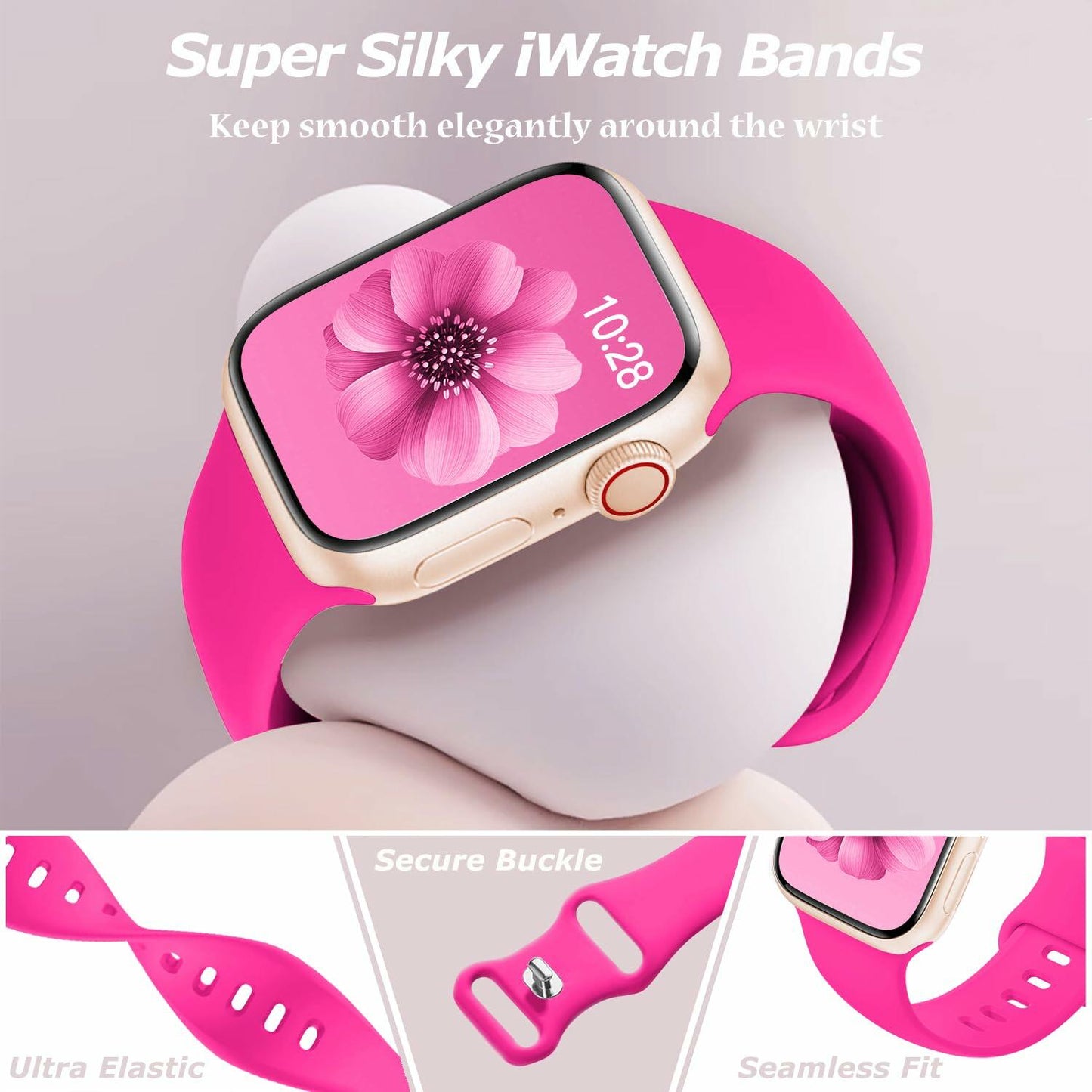 velocius Sport Band for Apple Watch 38-49mm Hot Pink Silicone Strap