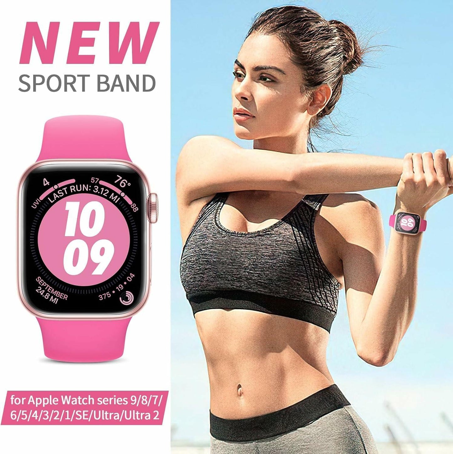 velocius Sport Band for Apple Watch 38-49mm Hot Pink Silicone Strap