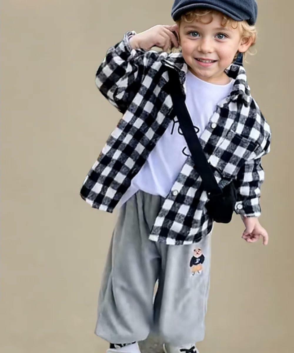 LFOXROG Boys Flannel Houndstooth Button Down Shirt Black White Size 7-8 Years