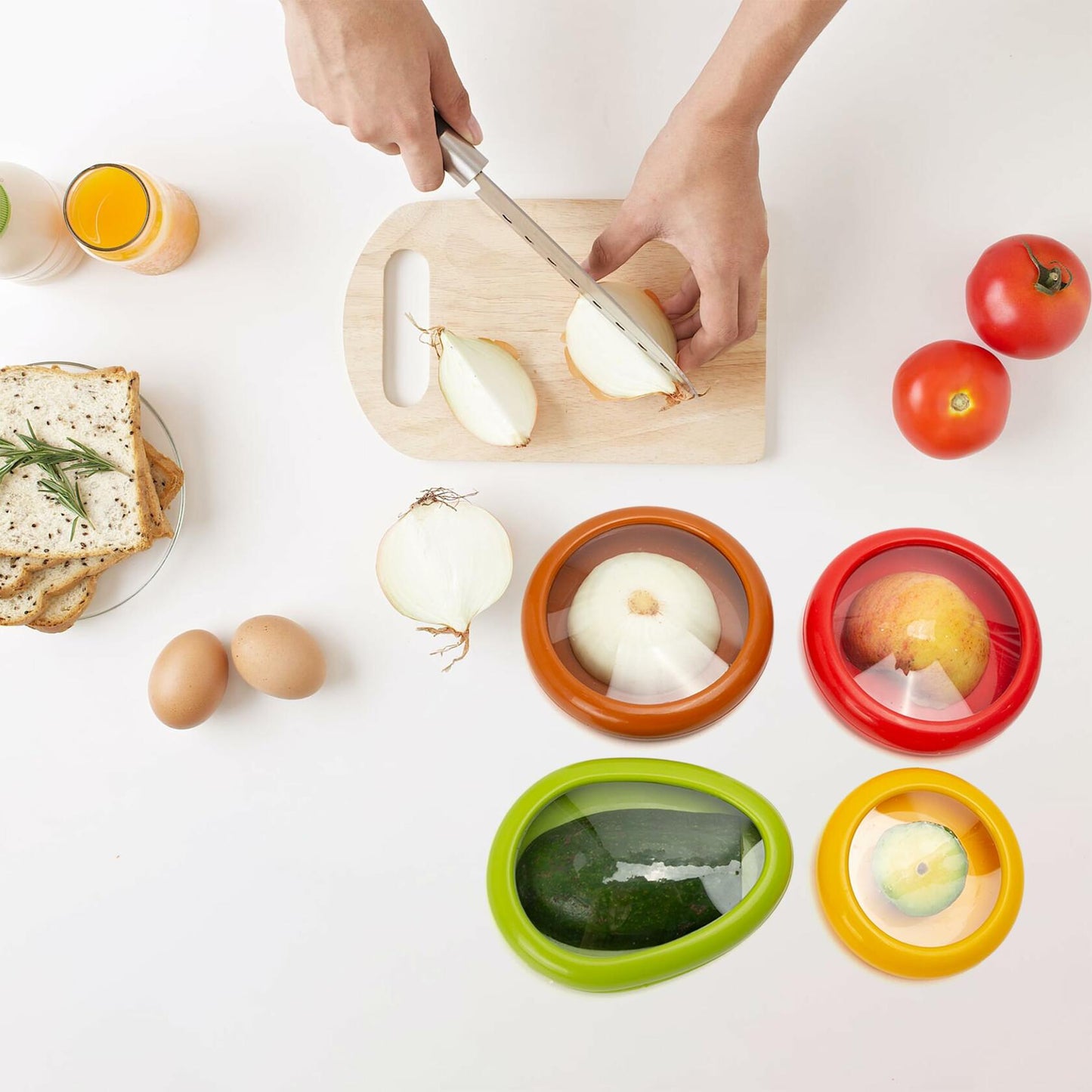 BuleVina 4pcs Avocado & Onion Silicone Saver Set Multicolor Reusable