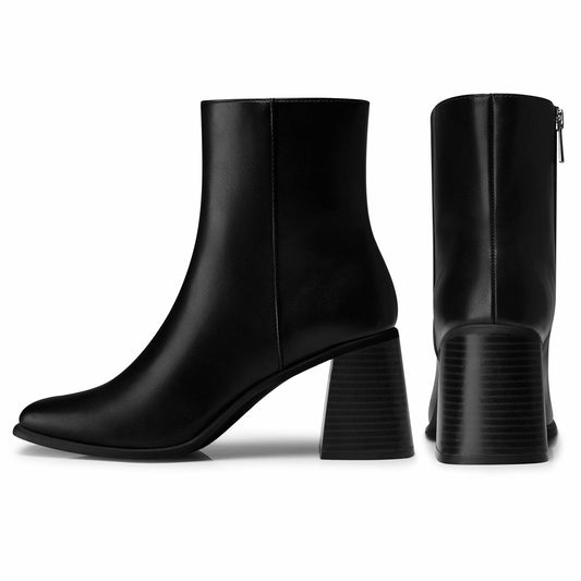 CELLENZ Women Ankle Boots Chunky Heel Square Toe Black Leather Size 9