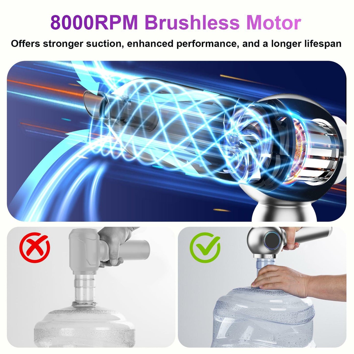 Mozeyerh Handheld Vacuum Cleaner Portable Cordless 20000Pa 4-in-1 Silver