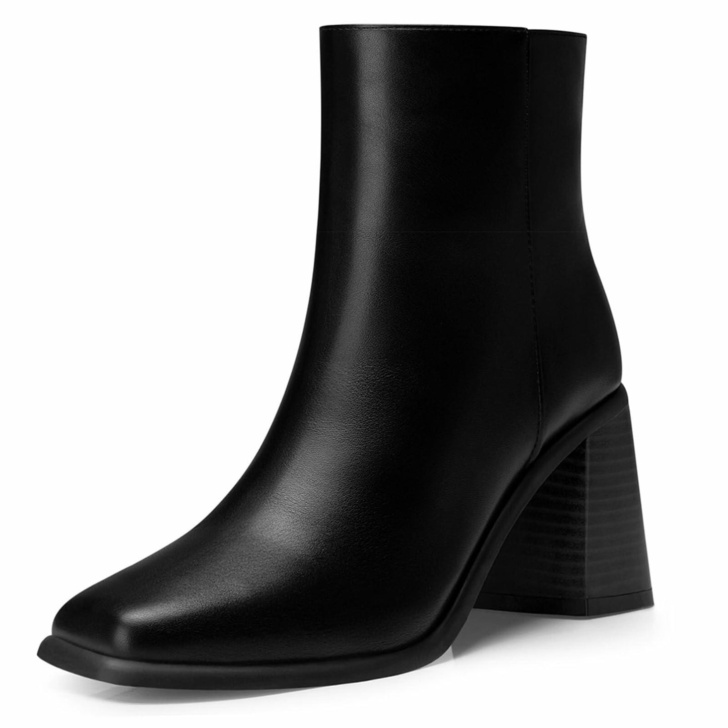 CELLENZ Women Ankle Boots Chunky Heel Square Toe Black Leather Size 9