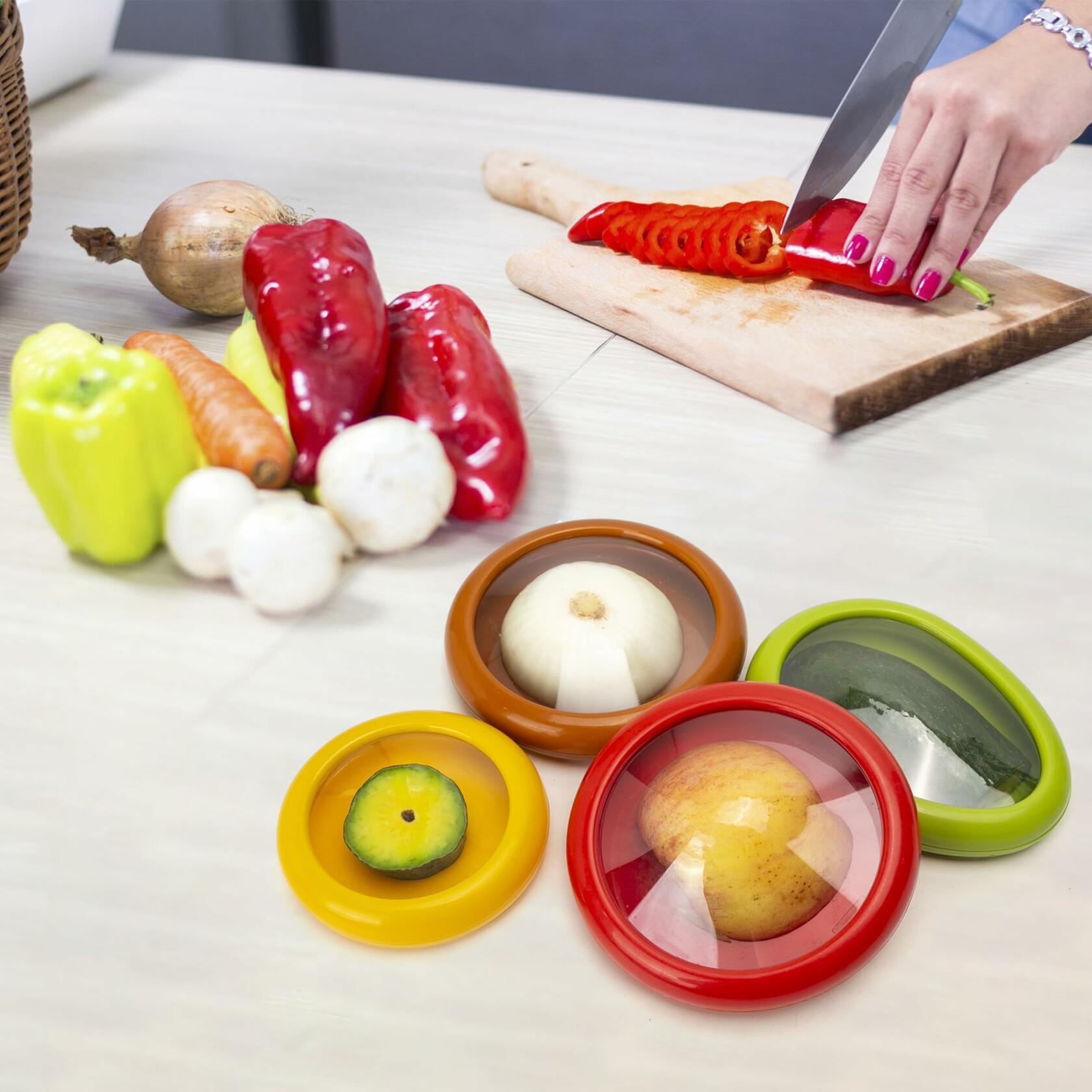 BuleVina 4pcs Avocado & Onion Silicone Saver Set Multicolor Reusable