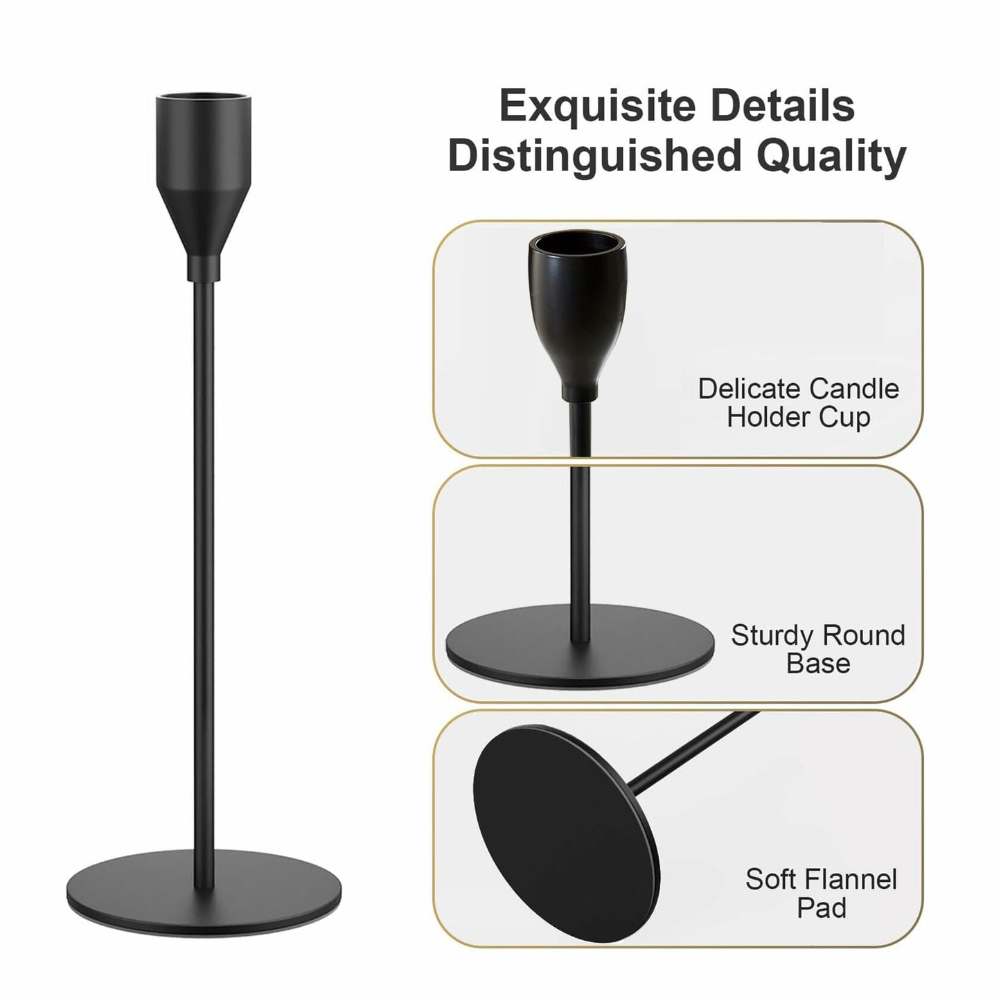 KELLYJAY Candle Candlestick Holder Set of 6 Black Metal Taper Tall 3/4" Fit