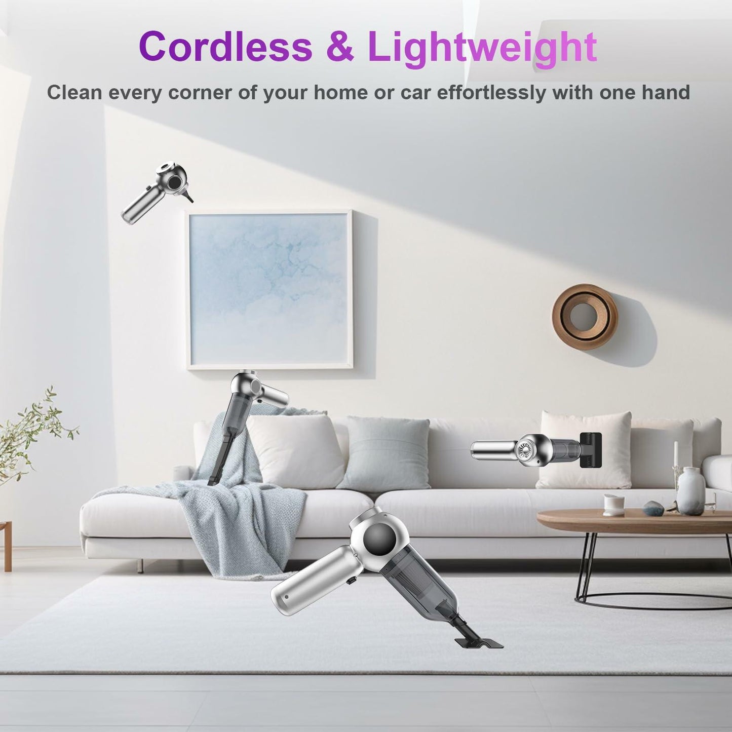 Mozeyerh Handheld Vacuum Cleaner Portable Cordless 20000Pa 4-in-1 Silver