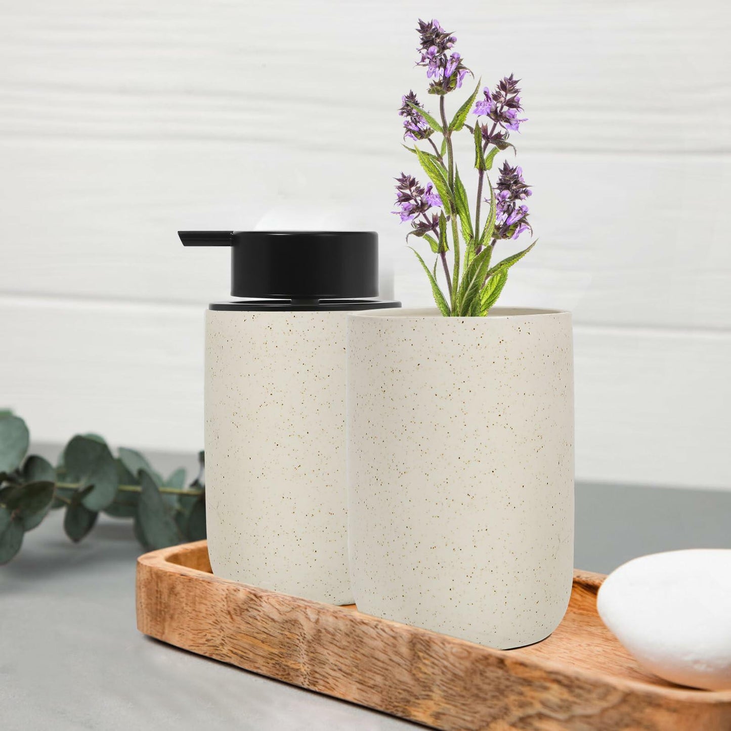 Aibrezin Ceramic Toothbrush & Makeup Brush Holder Organizer Beige