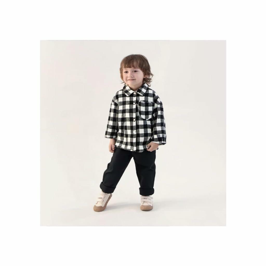 LFOXROG Boys Flannel Houndstooth Button Down Shirt Black White Size 7-8 Years