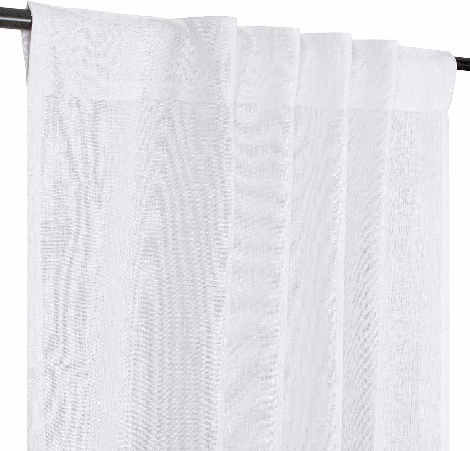 Limecasa Linen White Farmhouse Curtain 50x84 Tab Top Room Darkening 1 Panel