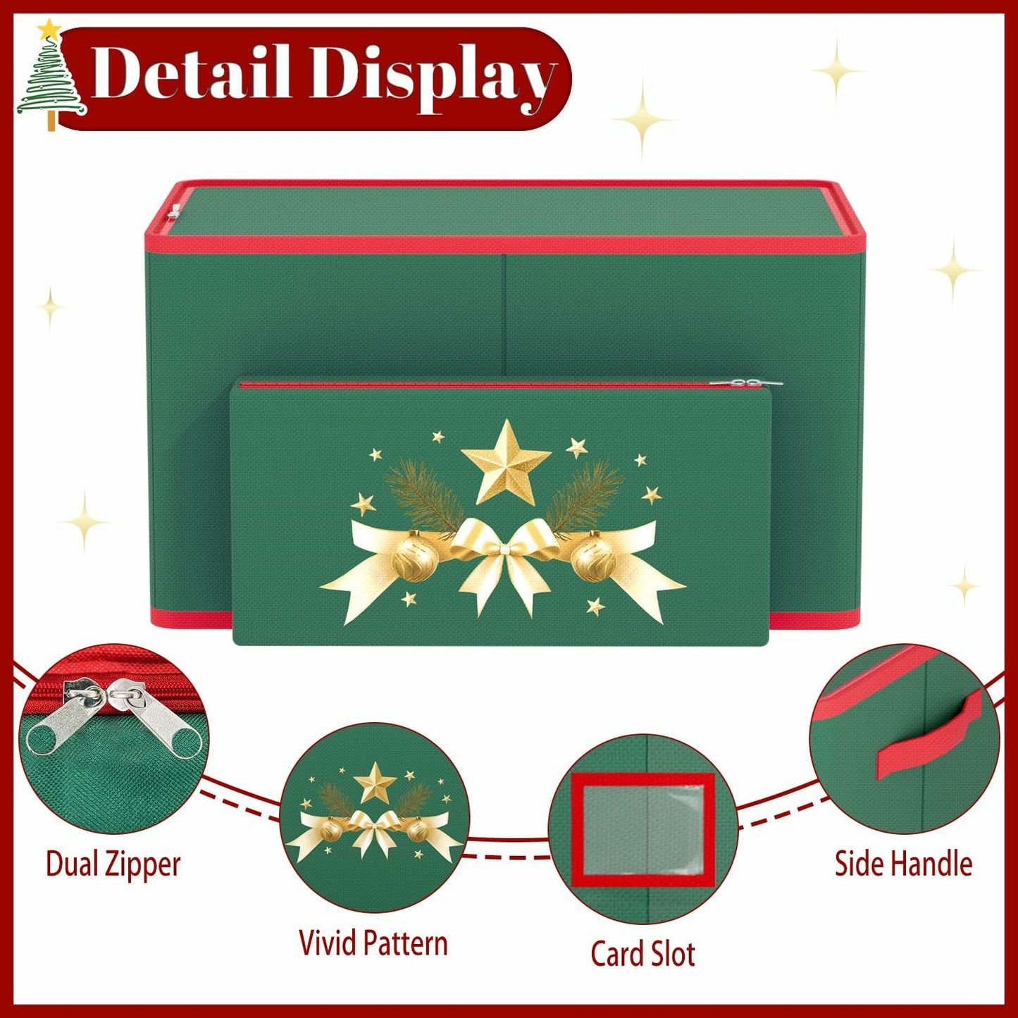 OMKSIH Christmas Ornament Storage Box Zippered Green Holds 96 Ornaments
