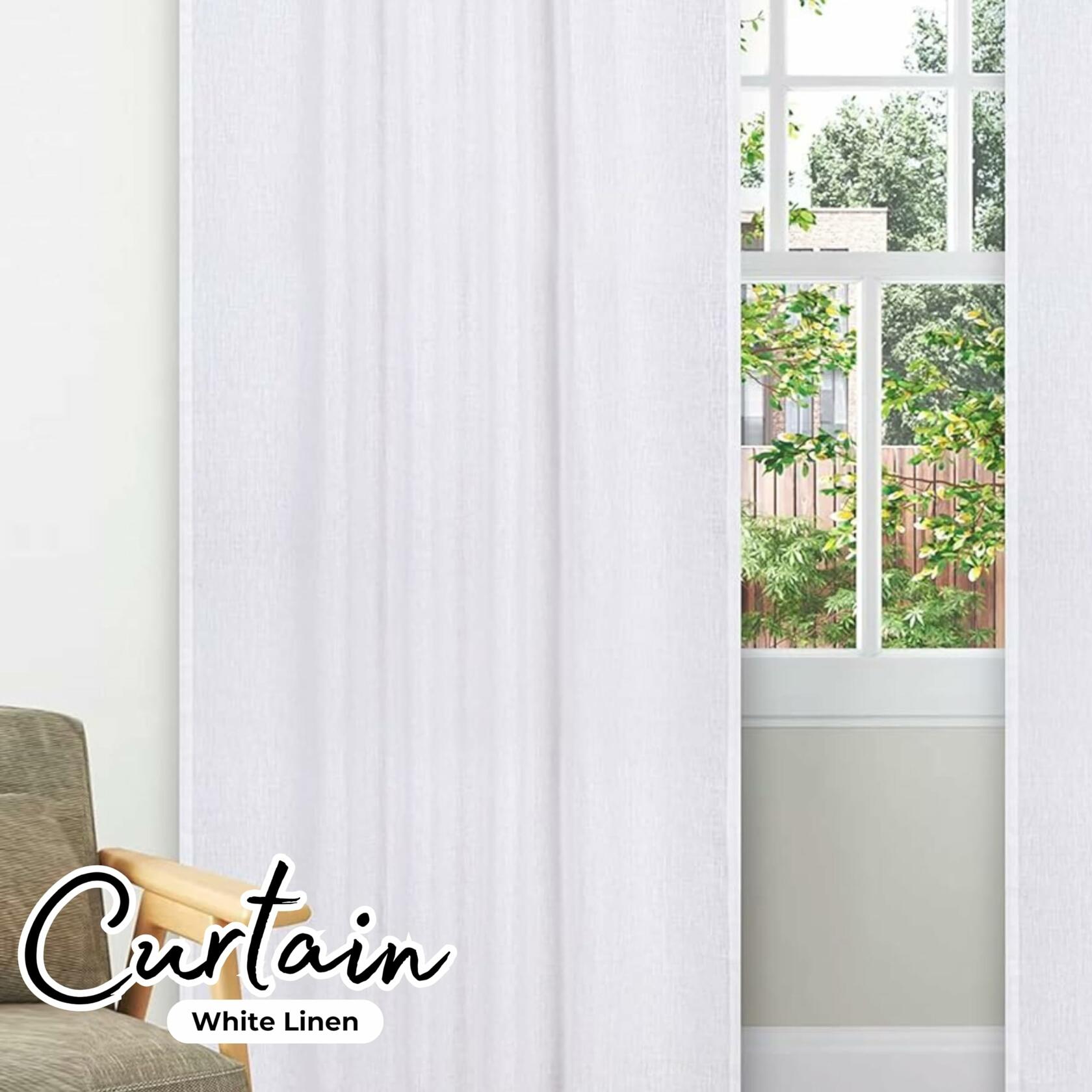 Limecasa Linen White Farmhouse Curtain 50x84 Tab Top Room Darkening 1 Panel