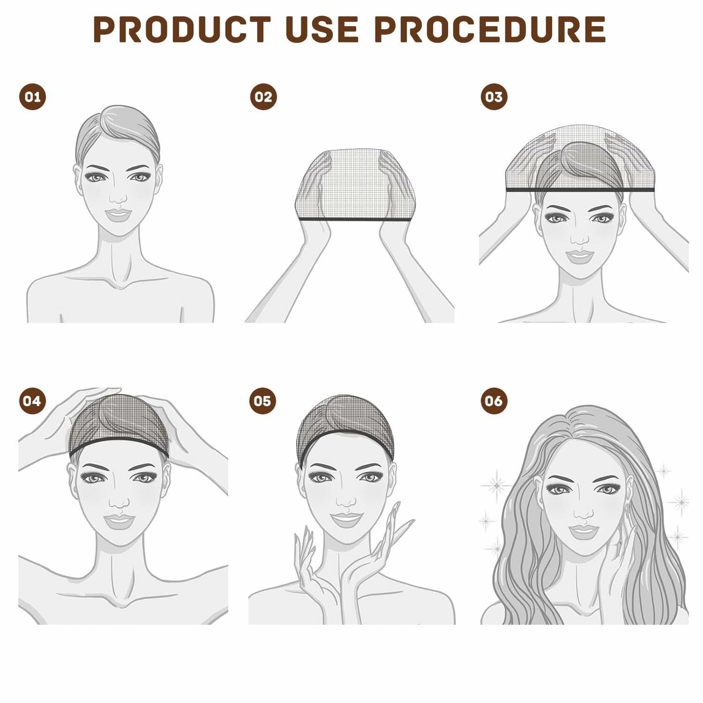 Arcjunys 8Pcs Nylon Stretchy Wig Caps for Women Lace Front Wigs Skin Brown