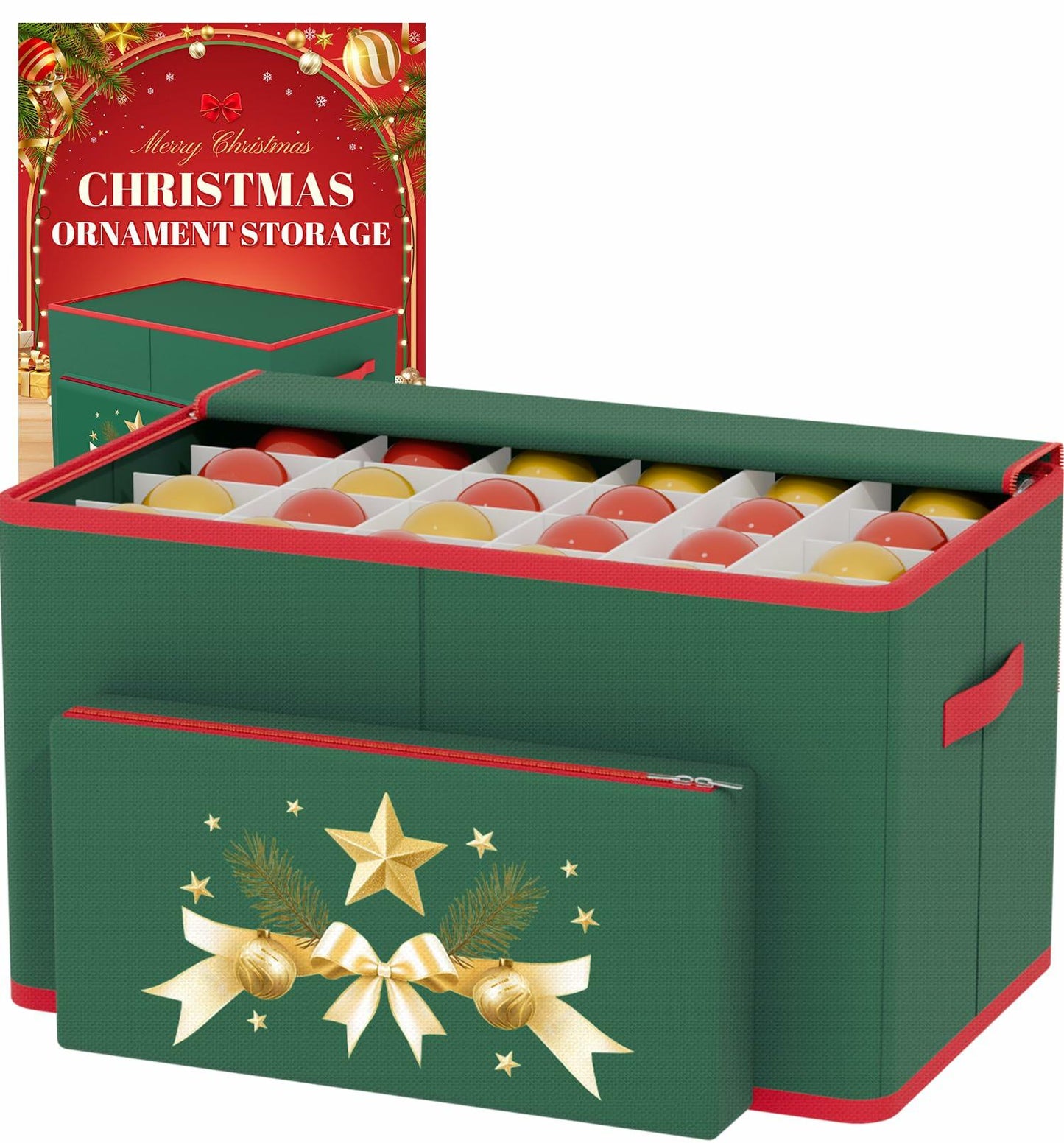 OMKSIH Christmas Ornament Storage Box Zippered Green Holds 96 Ornaments