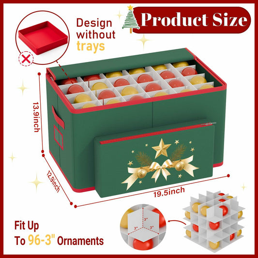 OMKSIH Christmas Ornament Storage Box Zippered Green Holds 96 Ornaments
