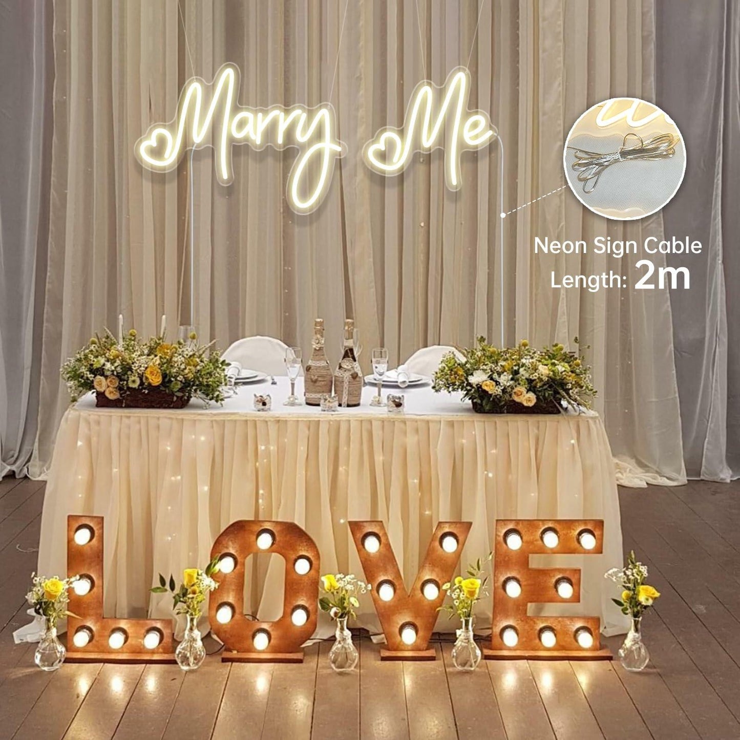Dadarolly Marry Me Neon Sign Warm White LED Lights 11.3x15.7 & 10x9.2 inches