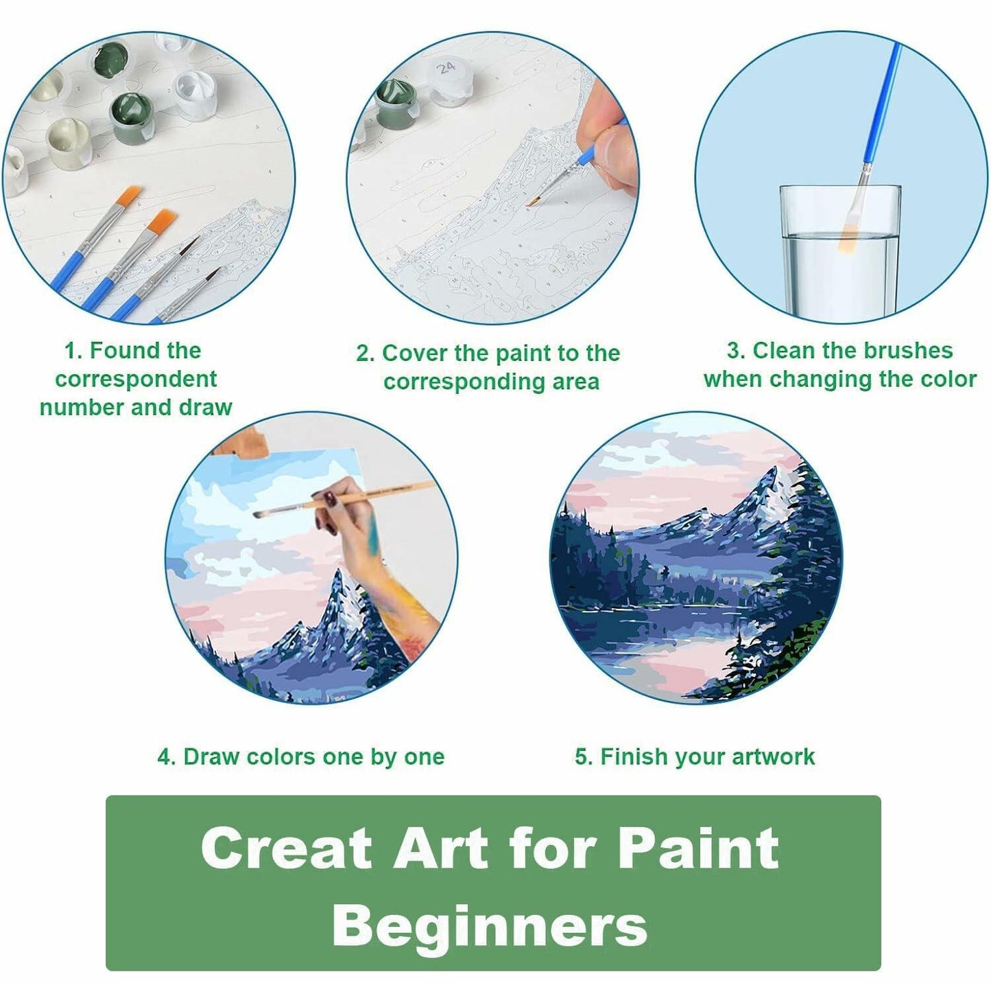 WUDWL Mystery Paint by Numbers Kit Adults Kids 8-12 4 Pack Framed Canvas