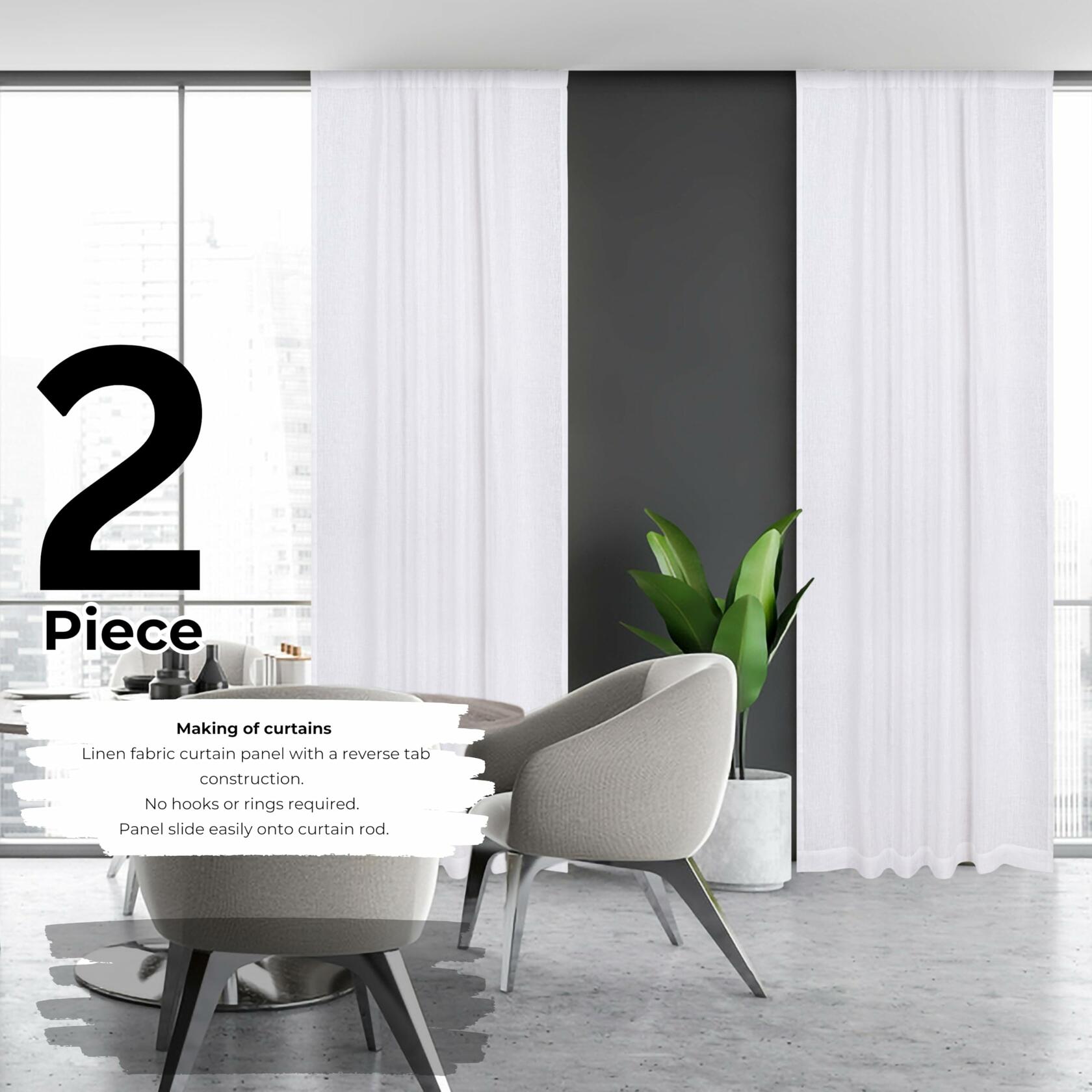 Limecasa Linen White Farmhouse Curtain 50x84 Tab Top Room Darkening 1 Panel