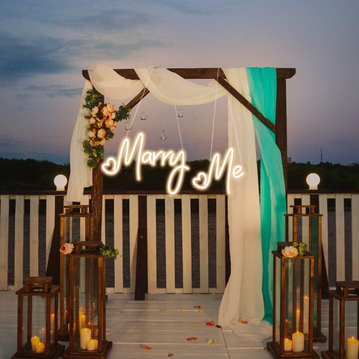 Dadarolly Marry Me Neon Sign Warm White LED Lights 11.3x15.7 & 10x9.2 inches