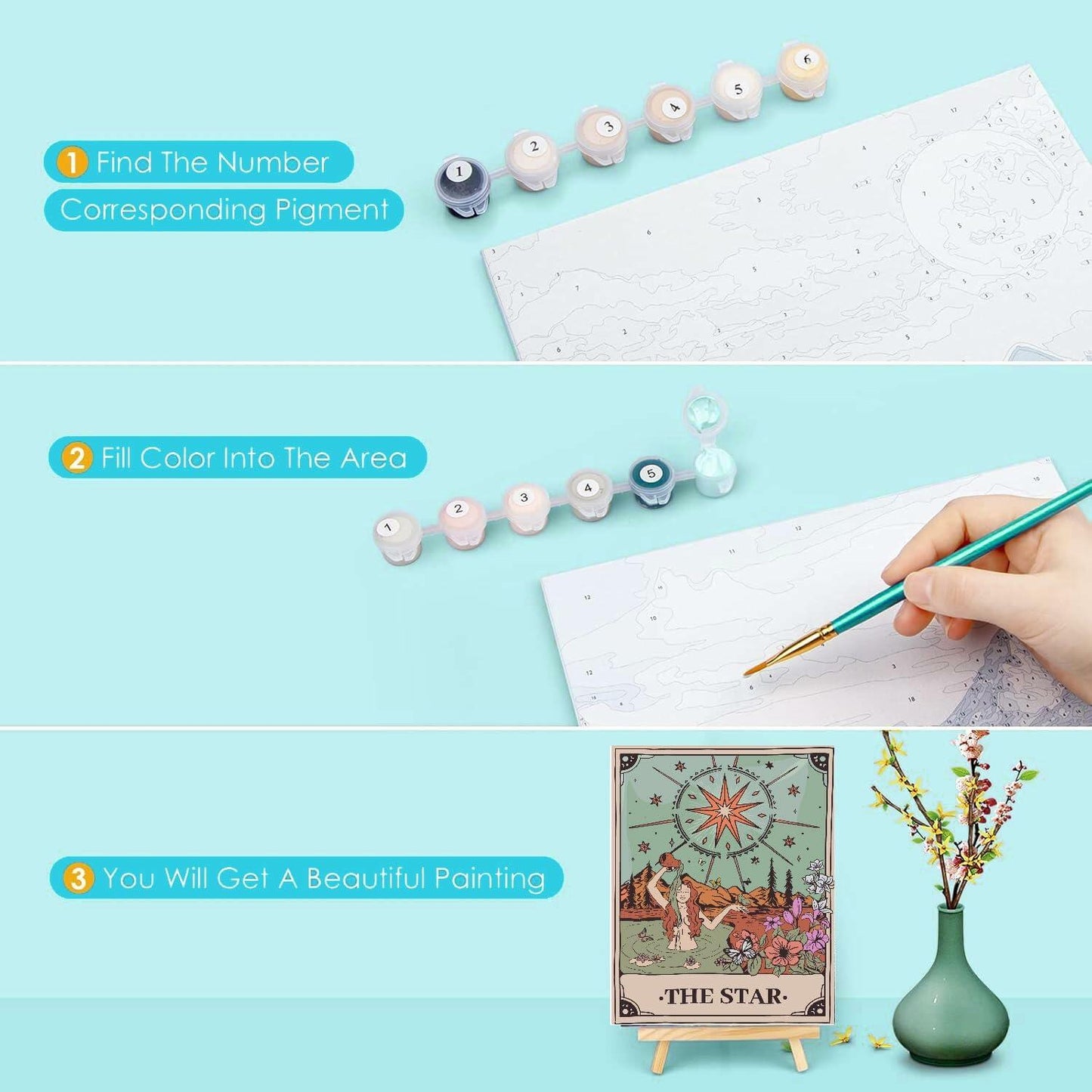 WUDWL Mystery Paint by Numbers Kit Adults Kids 8-12 4 Pack Framed Canvas