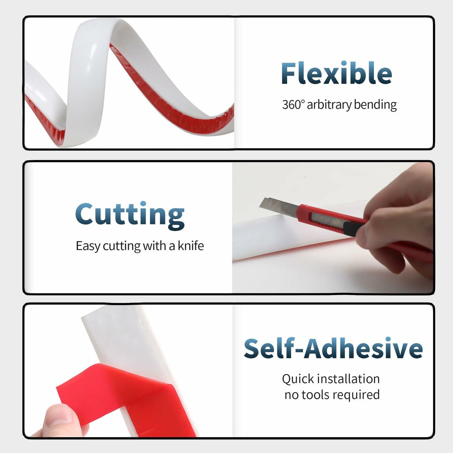 Risunpet Flexible Quarter Round Molding Double-Sided Peel Stick Rubber 98 Inch