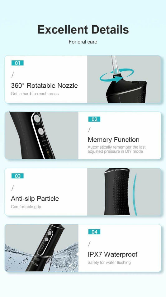 Aydicon Water Dental Flosser Rechargeable 4 Modes 300ML Tank IPX7 Waterproof