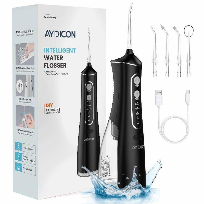 Aydicon Water Dental Flosser Rechargeable 4 Modes 300ML Tank IPX7 Waterproof