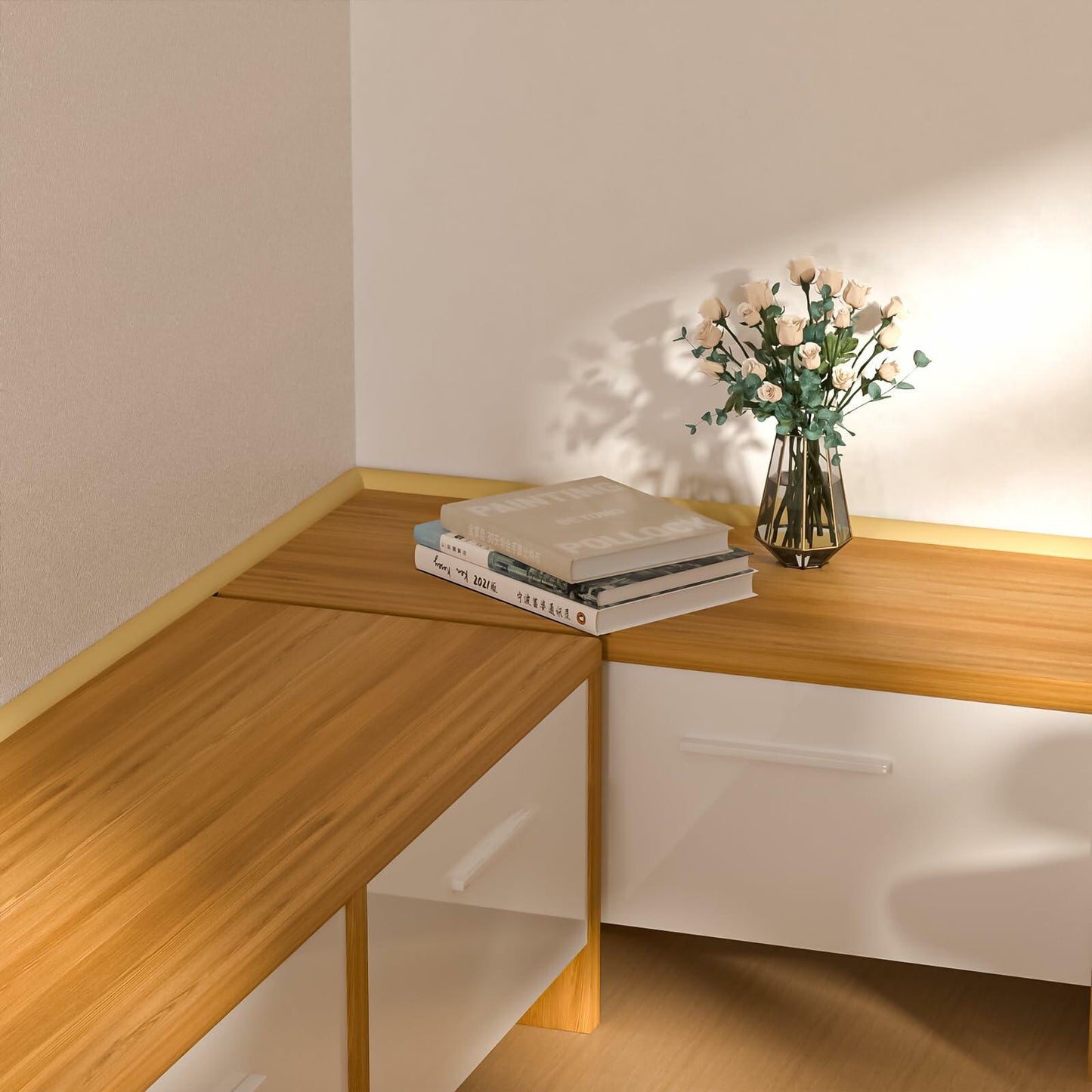 Risunpet Flexible Quarter Round Molding Double-Sided Peel Stick Rubber 98 Inch