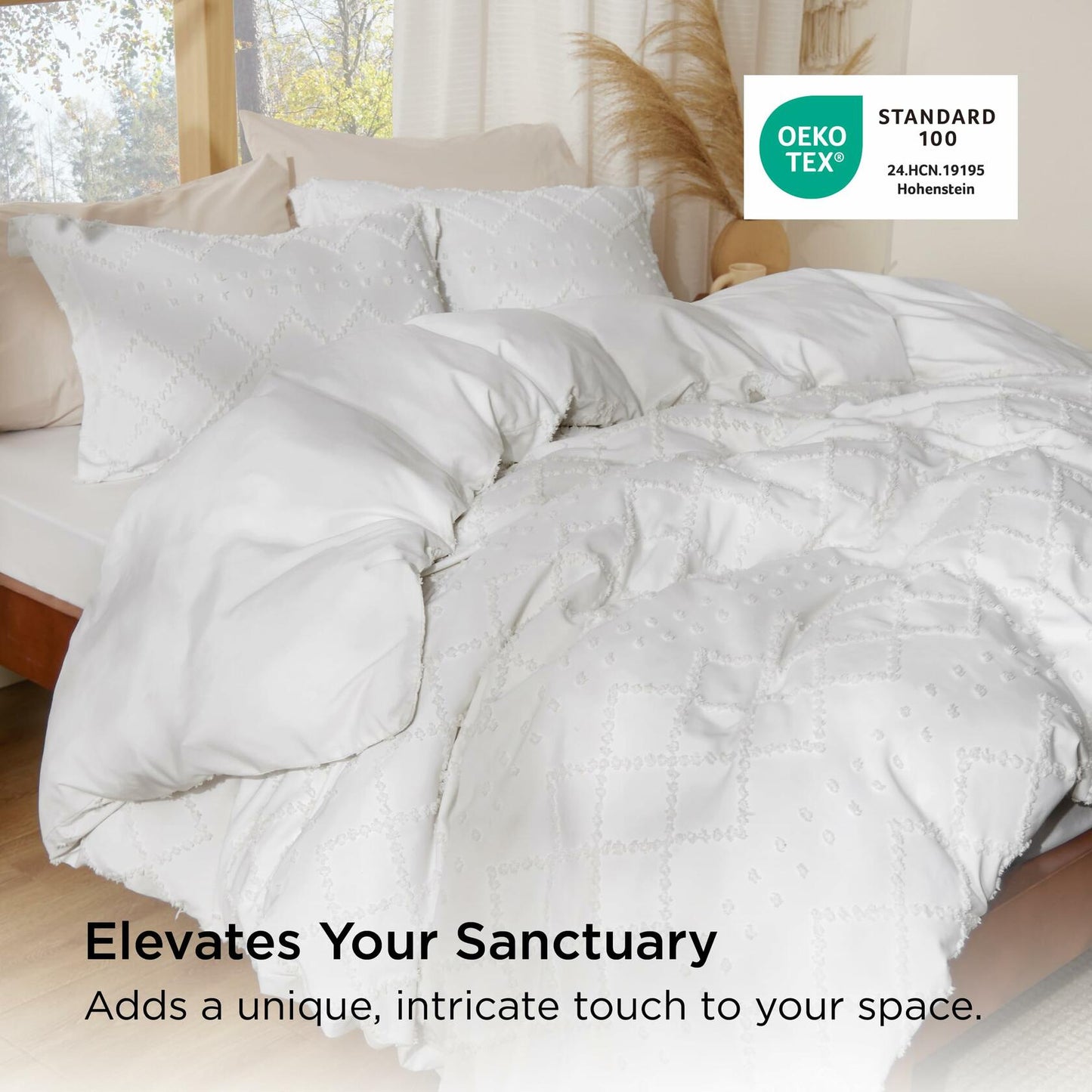 Bedsure Boho Duvet Cover Set Queen 90x90 White 1 Cover 2 Shams Zipper