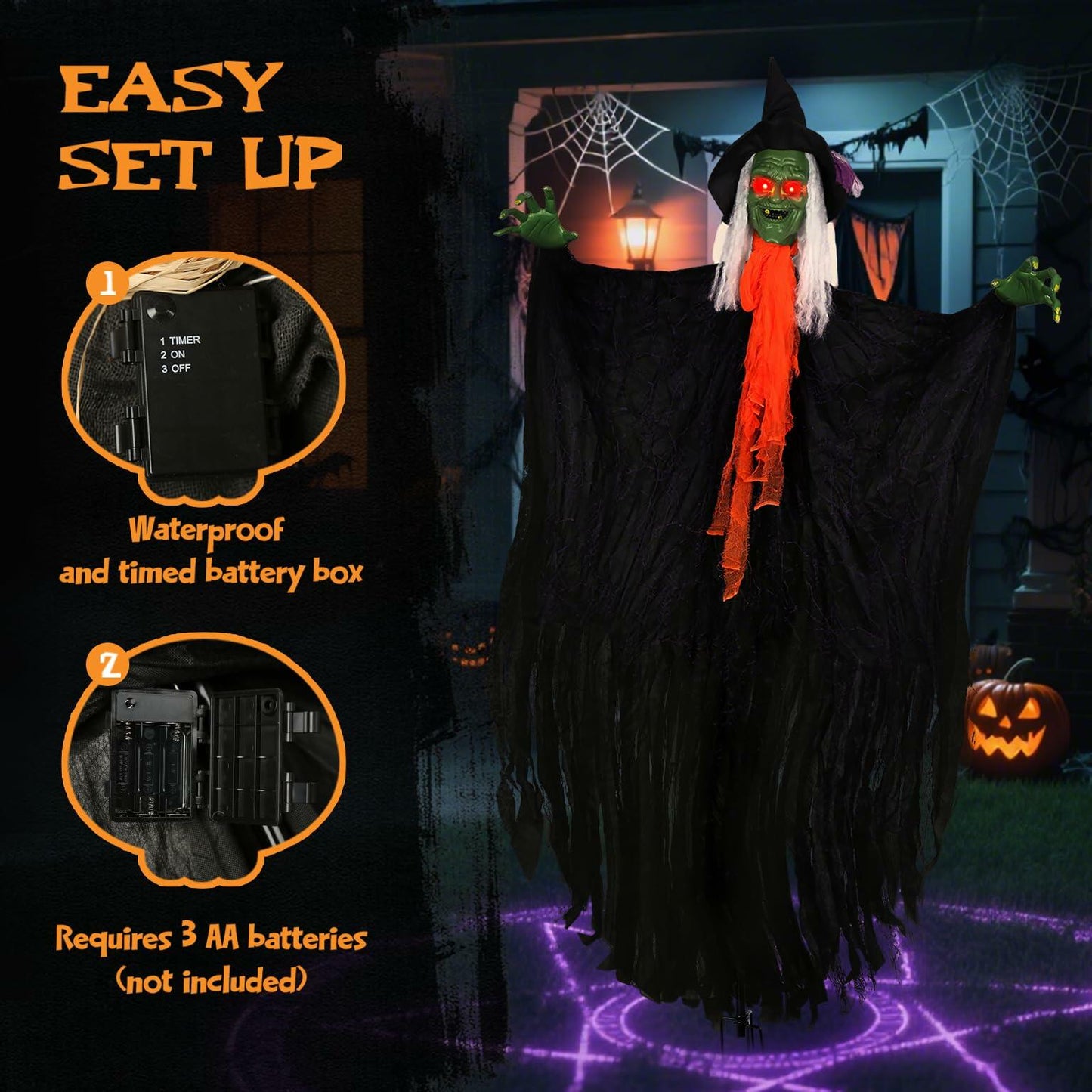 HOMELEX Flying Ghost Halloween Outdoor Decoration Large Scary Ghost Witch 7.5Ft