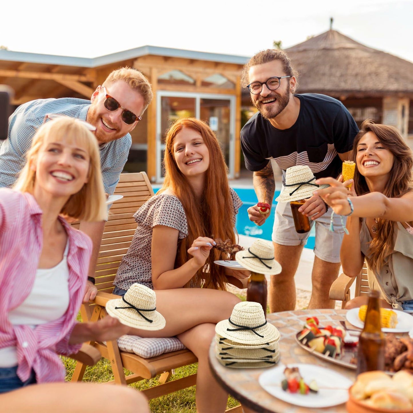 Cutecrop 12 Pcs Mini Cowboy Straw Doll Hats 4.72" Western Party Milk White Black