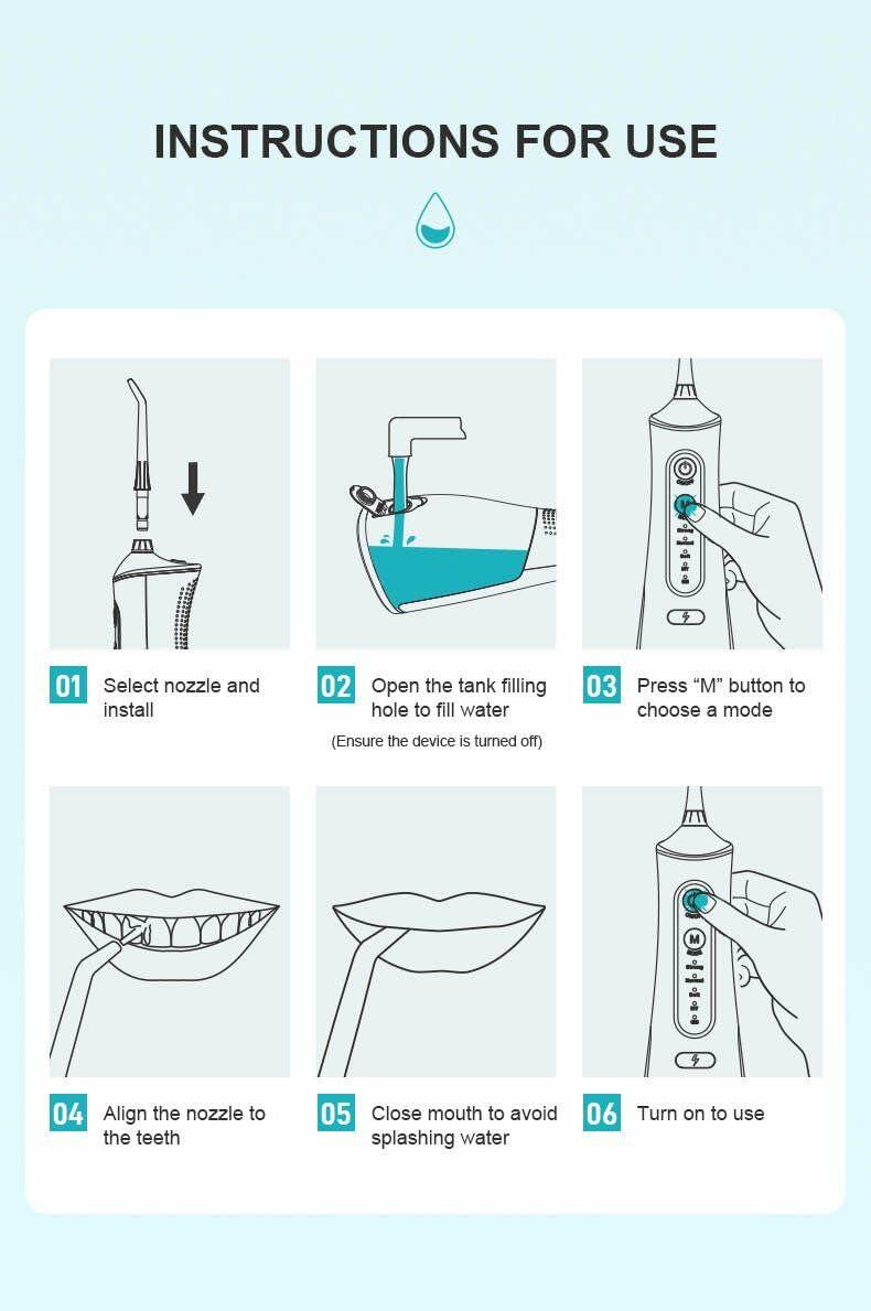 Aydicon Water Dental Flosser Rechargeable 4 Modes 300ML Tank IPX7 Waterproof