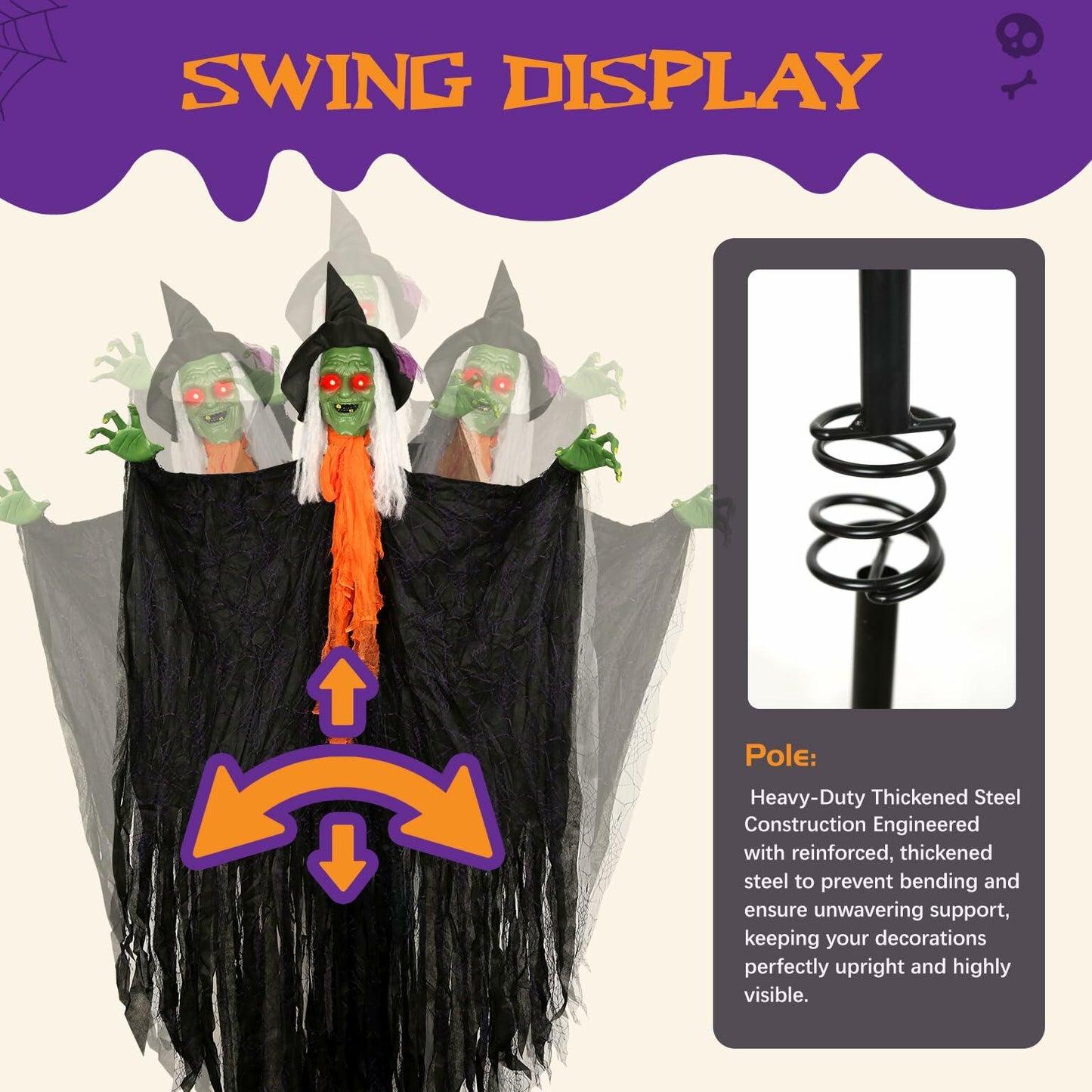 HOMELEX Flying Ghost Halloween Outdoor Decoration Large Scary Ghost Witch 7.5Ft