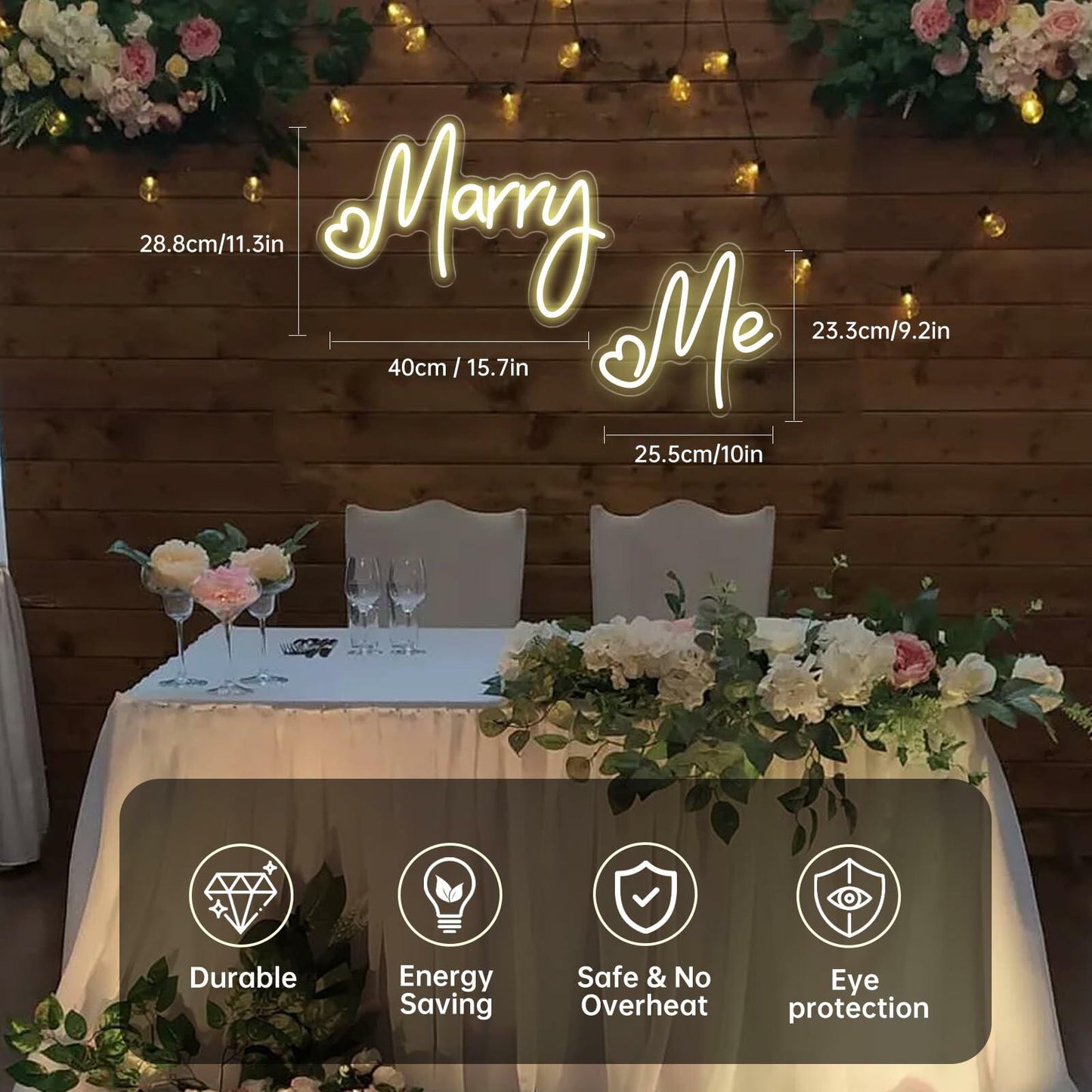 Dadarolly Marry Me Neon Sign Warm White LED Lights 11.3x15.7 & 10x9.2 inches