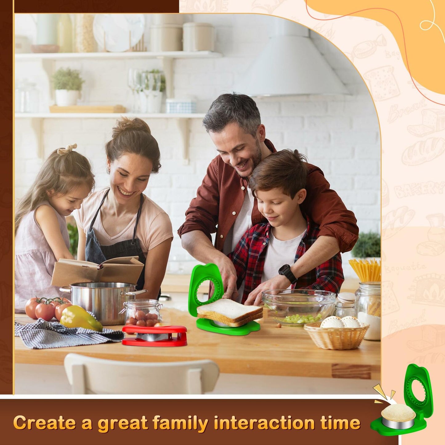 Izzydodo Uncrustable Sandwich Cutter Set Round Sealer for Kids Lunch Red/Green