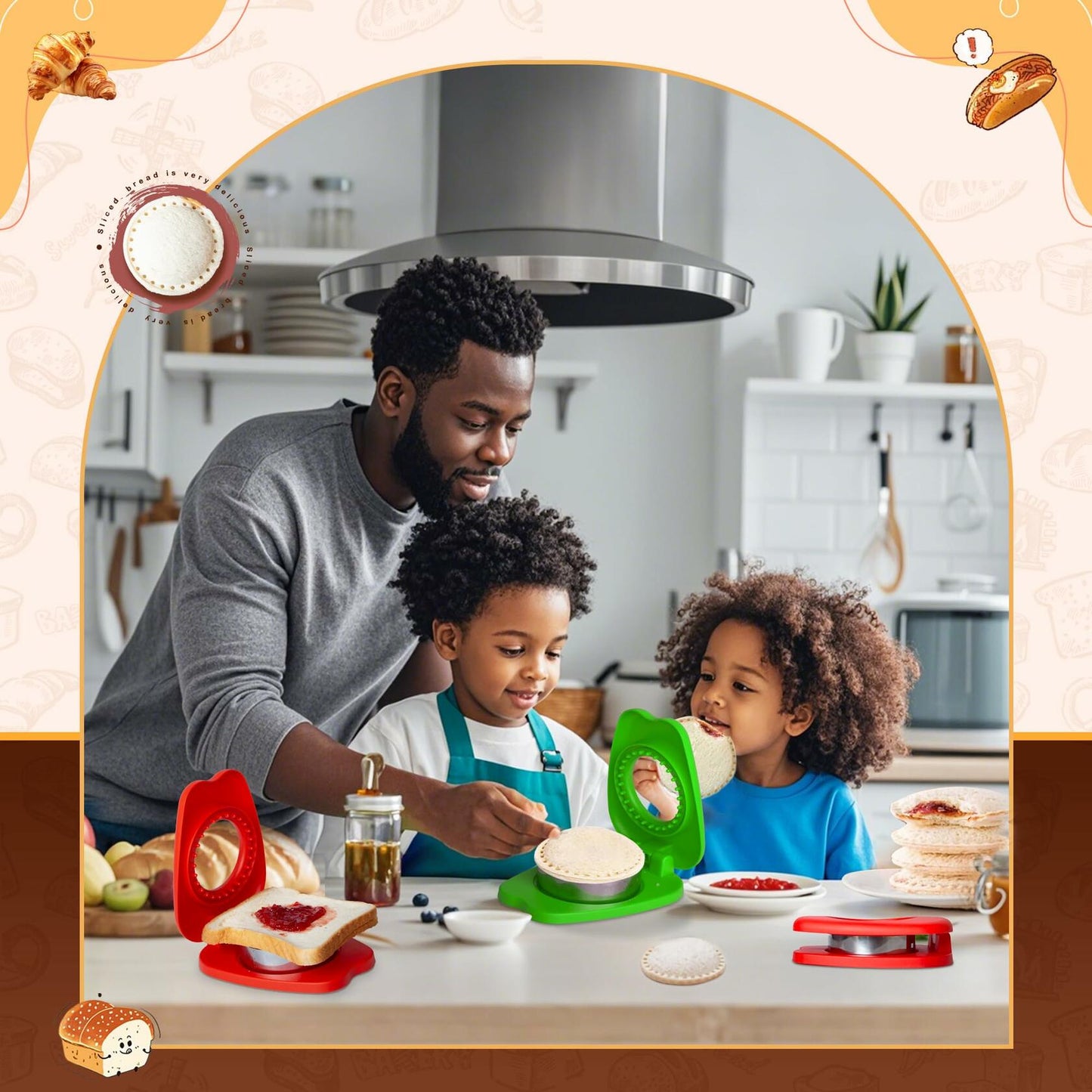 Izzydodo Uncrustable Sandwich Cutter Set Round Sealer for Kids Lunch Red/Green