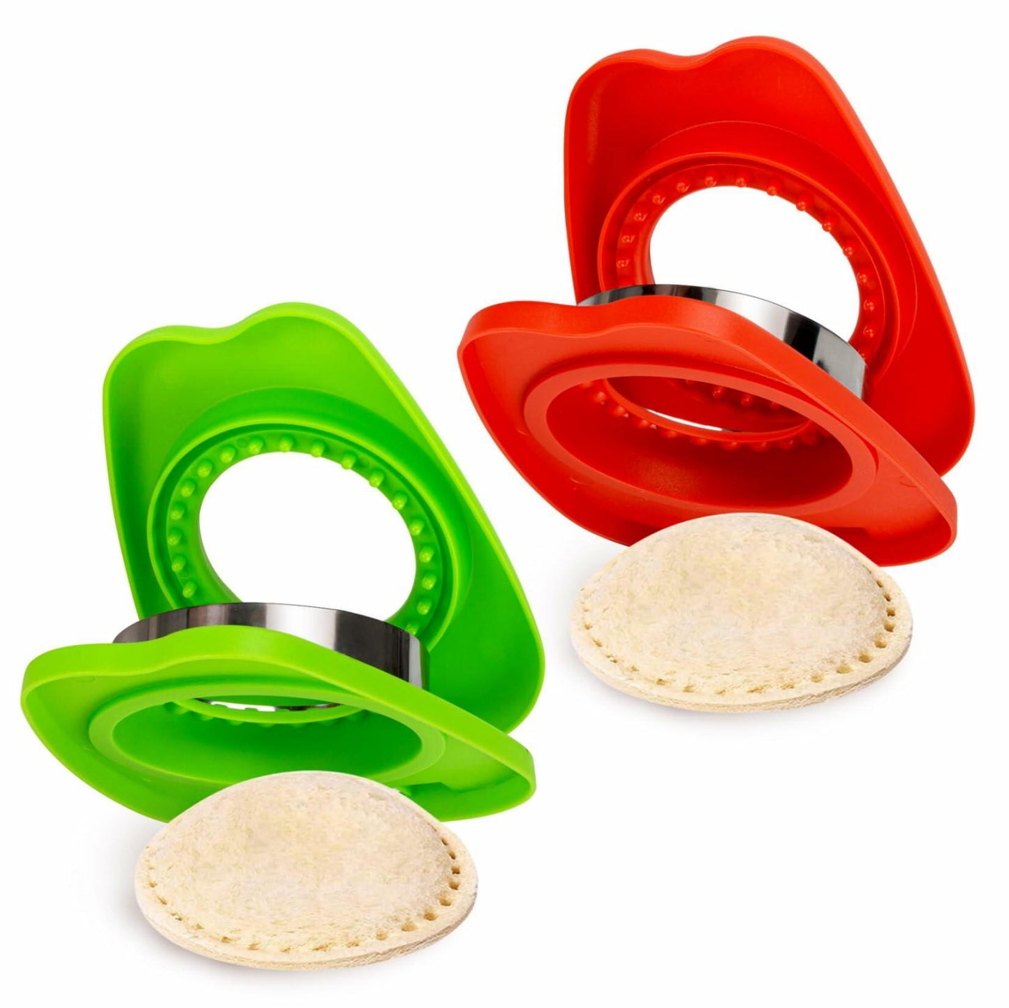 Izzydodo Uncrustable Sandwich Cutter Set Round Sealer for Kids Lunch Red/Green