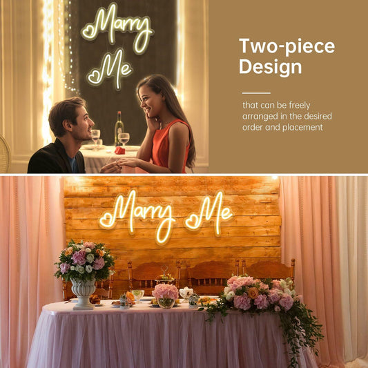 Dadarolly Marry Me Neon Sign Warm White LED Lights 11.3x15.7 & 10x9.2 inches
