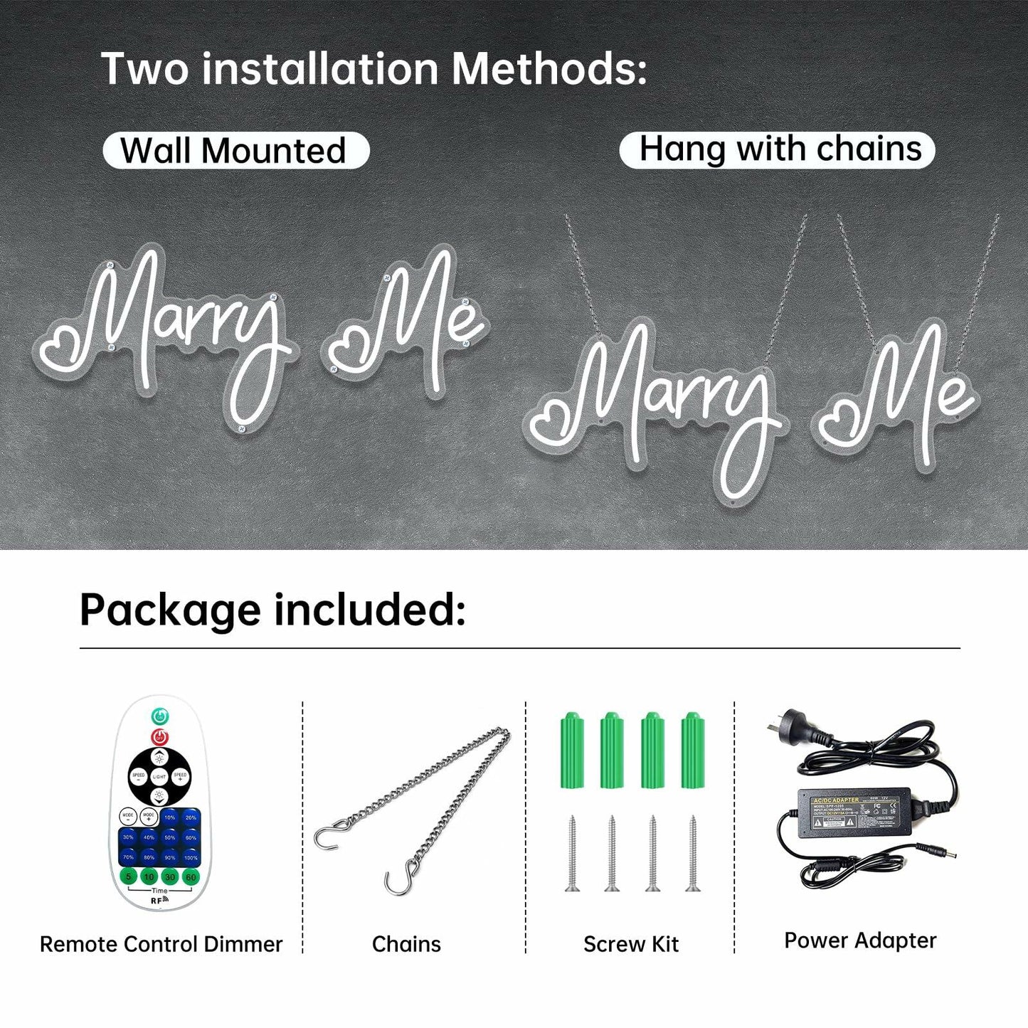 Dadarolly Marry Me Neon Sign Warm White LED Lights 11.3x15.7 & 10x9.2 inches