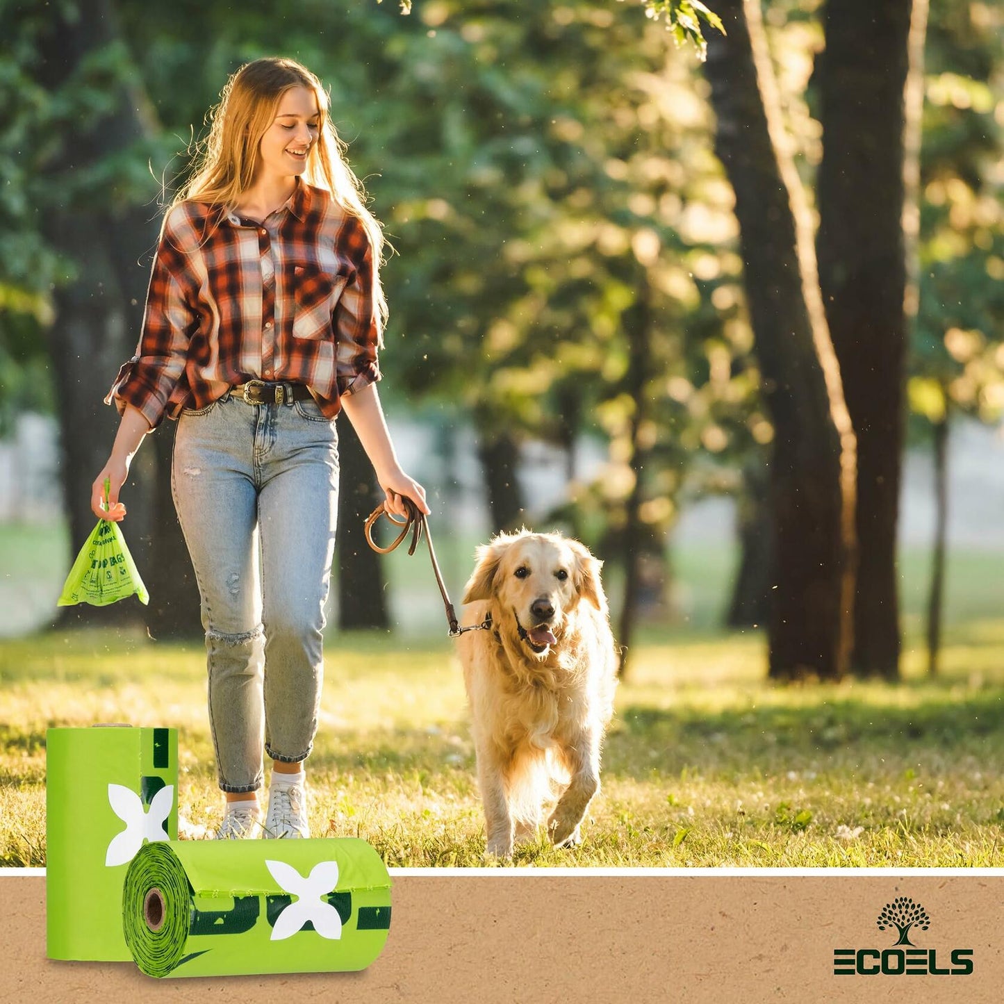 ECOELS Compostable Dog Poop Bags Extra Large Strong Leakproof Unscented 100ct